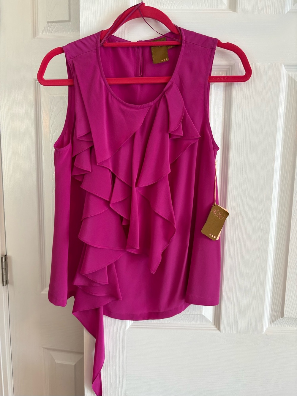 Ali Ro- 100% silk, Women’s Sleeveless Ruffle Blouse - Fuchsia